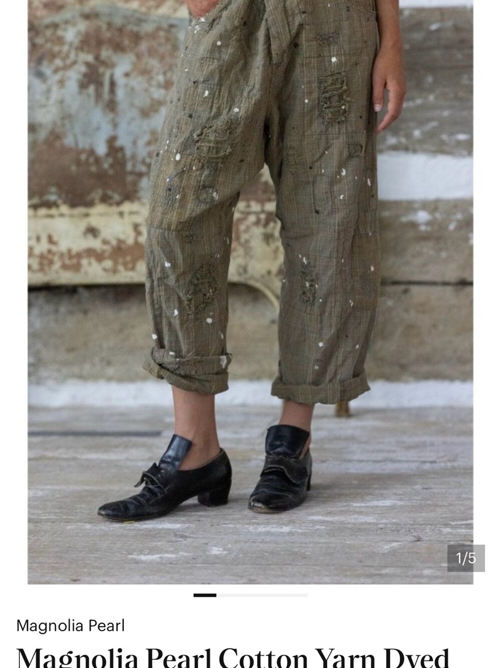 Magnolia Pearl Olive Cotton Cargo Pants with Paint-Splatter